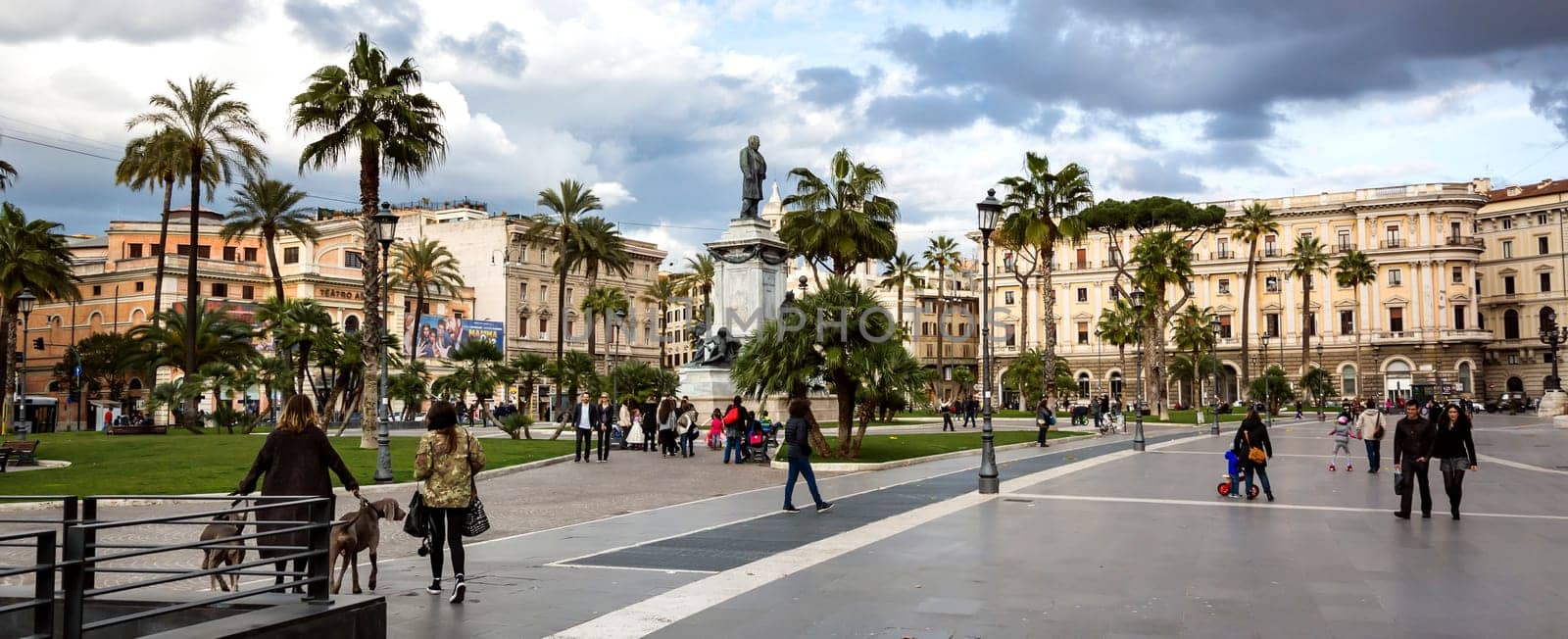 Rome, Italy, February 2017: people walking in Piazza Cavour on a winter day