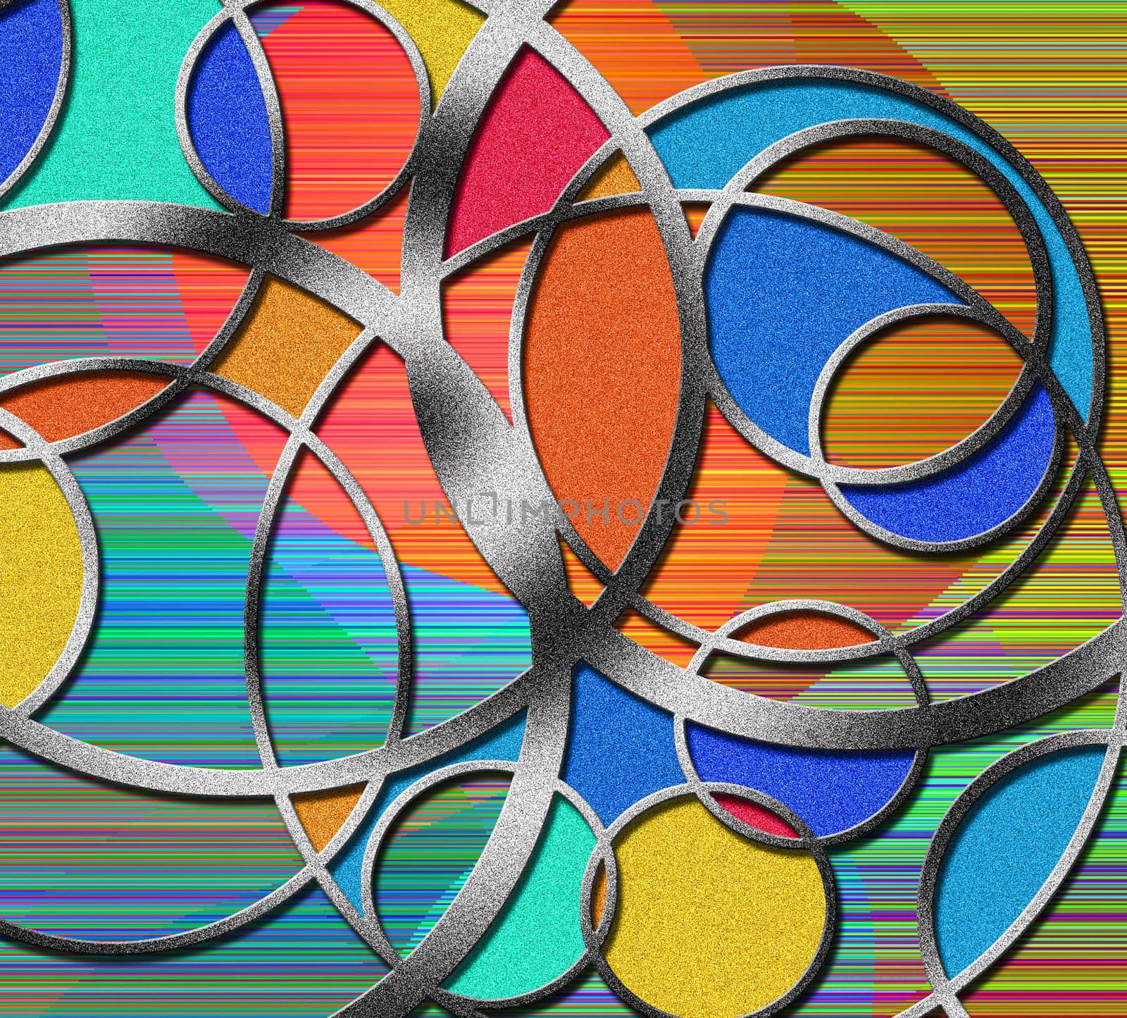 Abstract colorful overlapping circles. 3D renderind