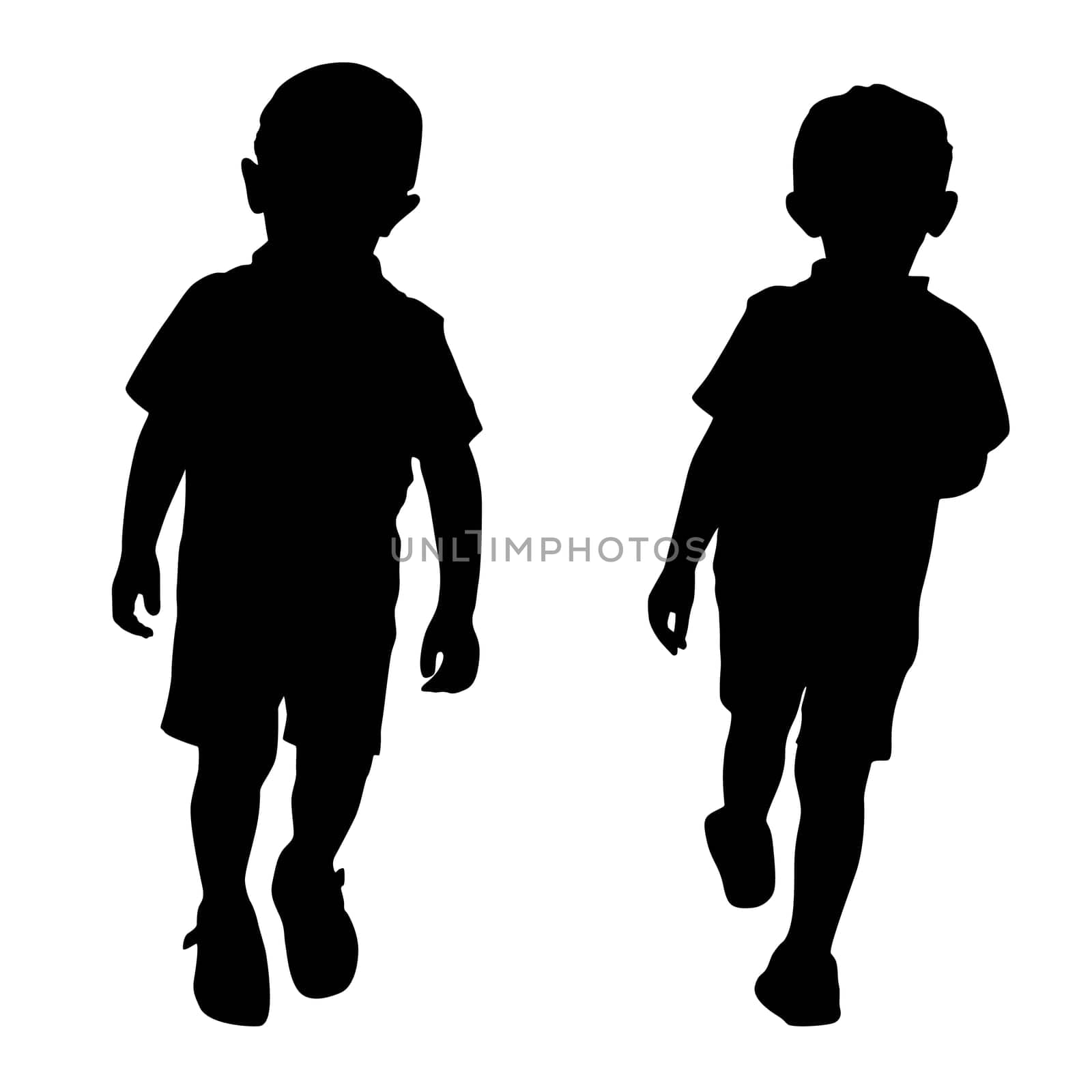Silhouettes of two little boys who play