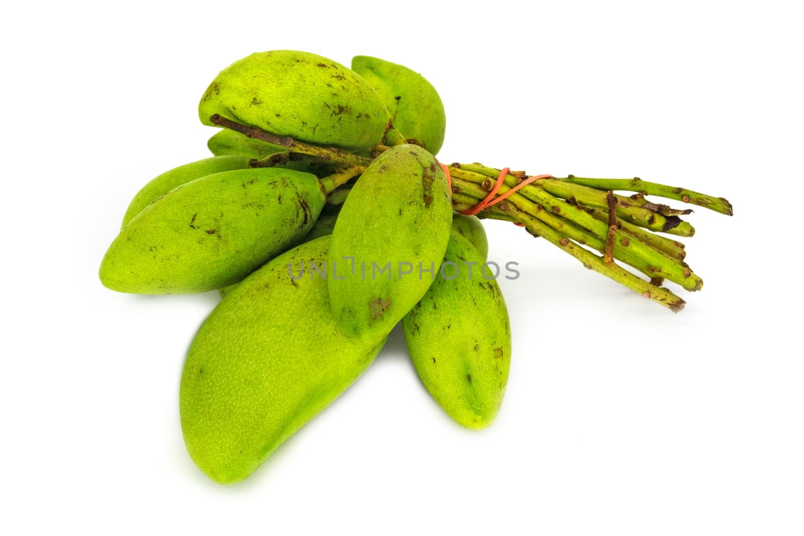 Mango Fruit With Twig, close up of tropical fruit on white background