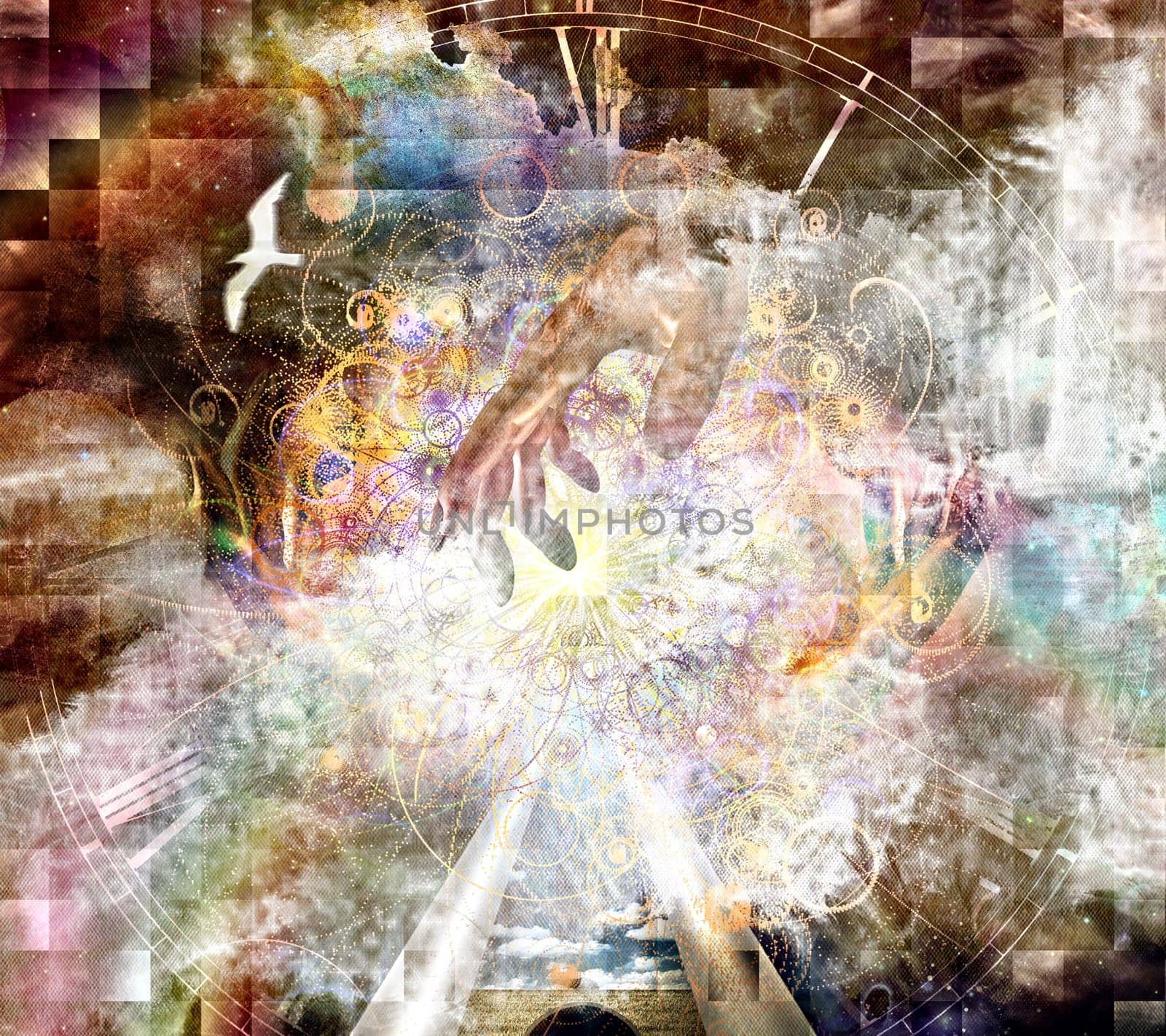 Mystical Abstract Painting. Hand of God
