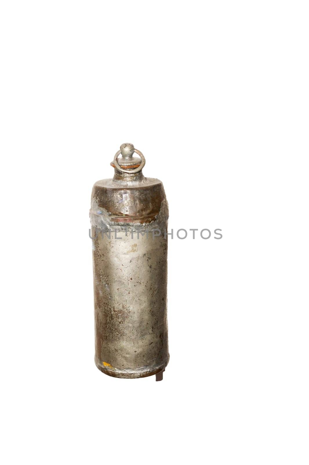 Old hot water bottle made of metal - bed warming bottle - big bottle-shaped form with cork closure