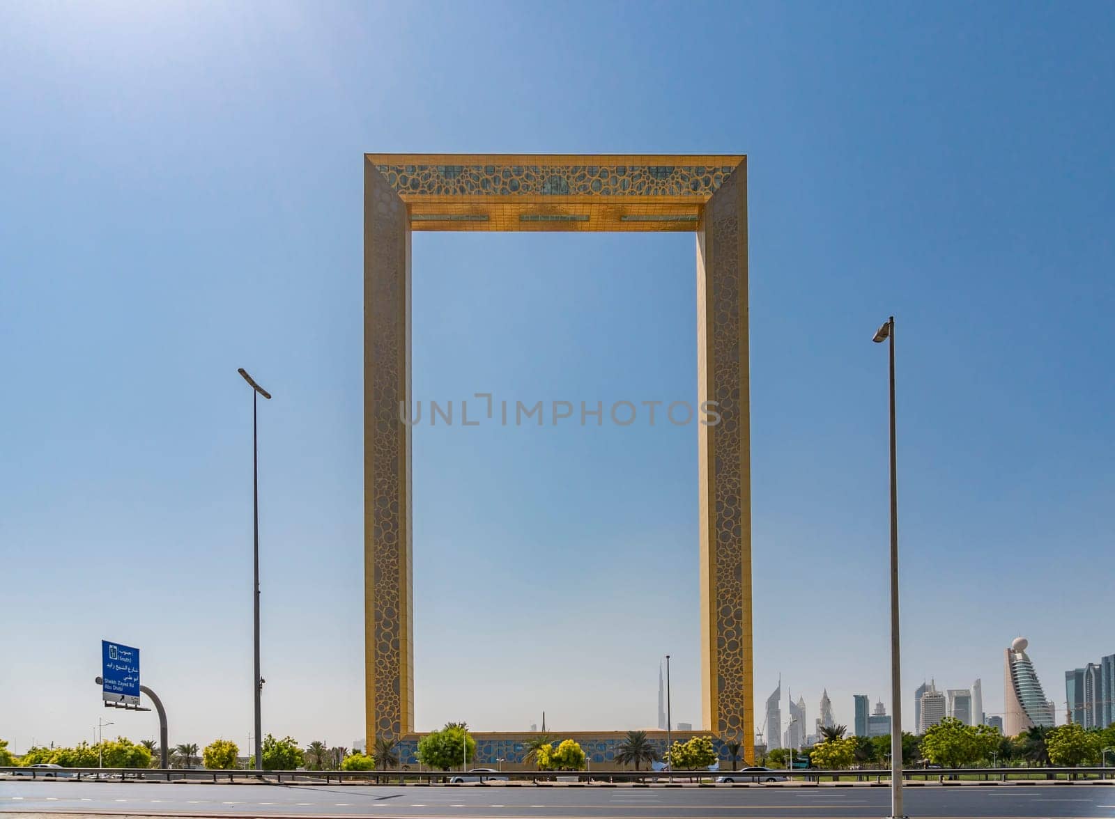 Dubai, UAE - Oct 13, 2018: View of The Dubai Frame in Dubai, UAE. It holds the record for the largest frame in the world.