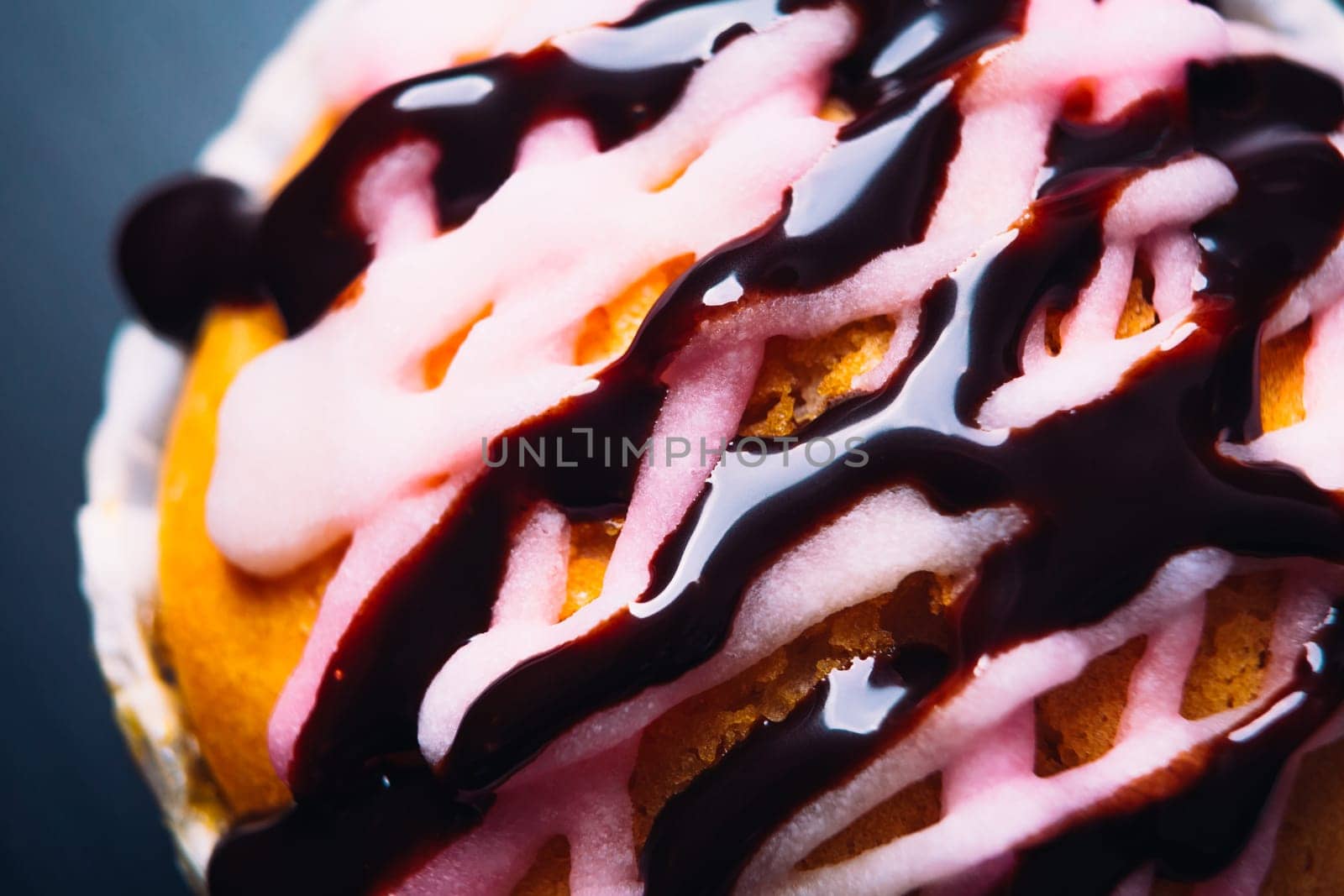 cupcake with pink frosting on a wooden background close up