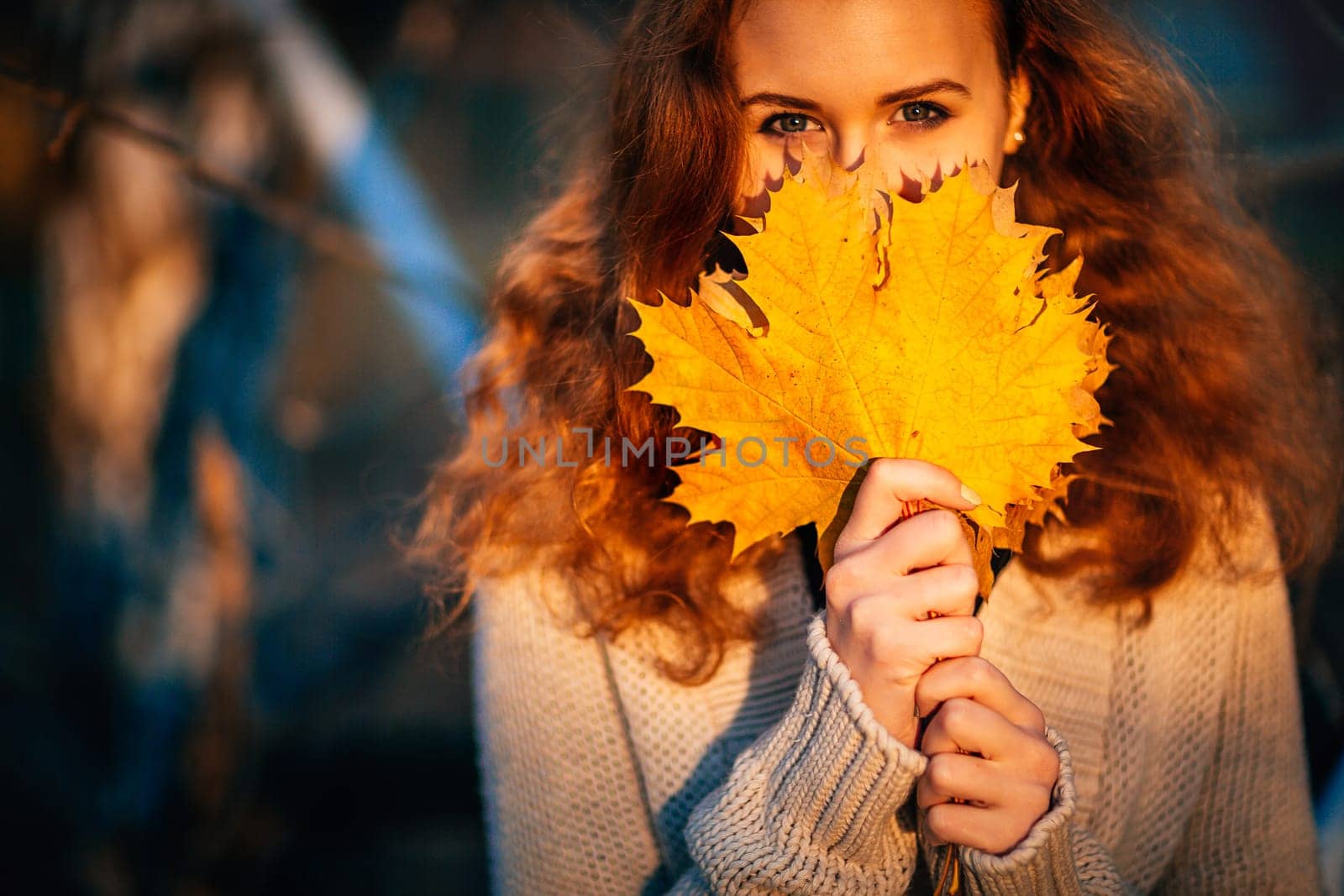 beautiful girl on a background autumn forest