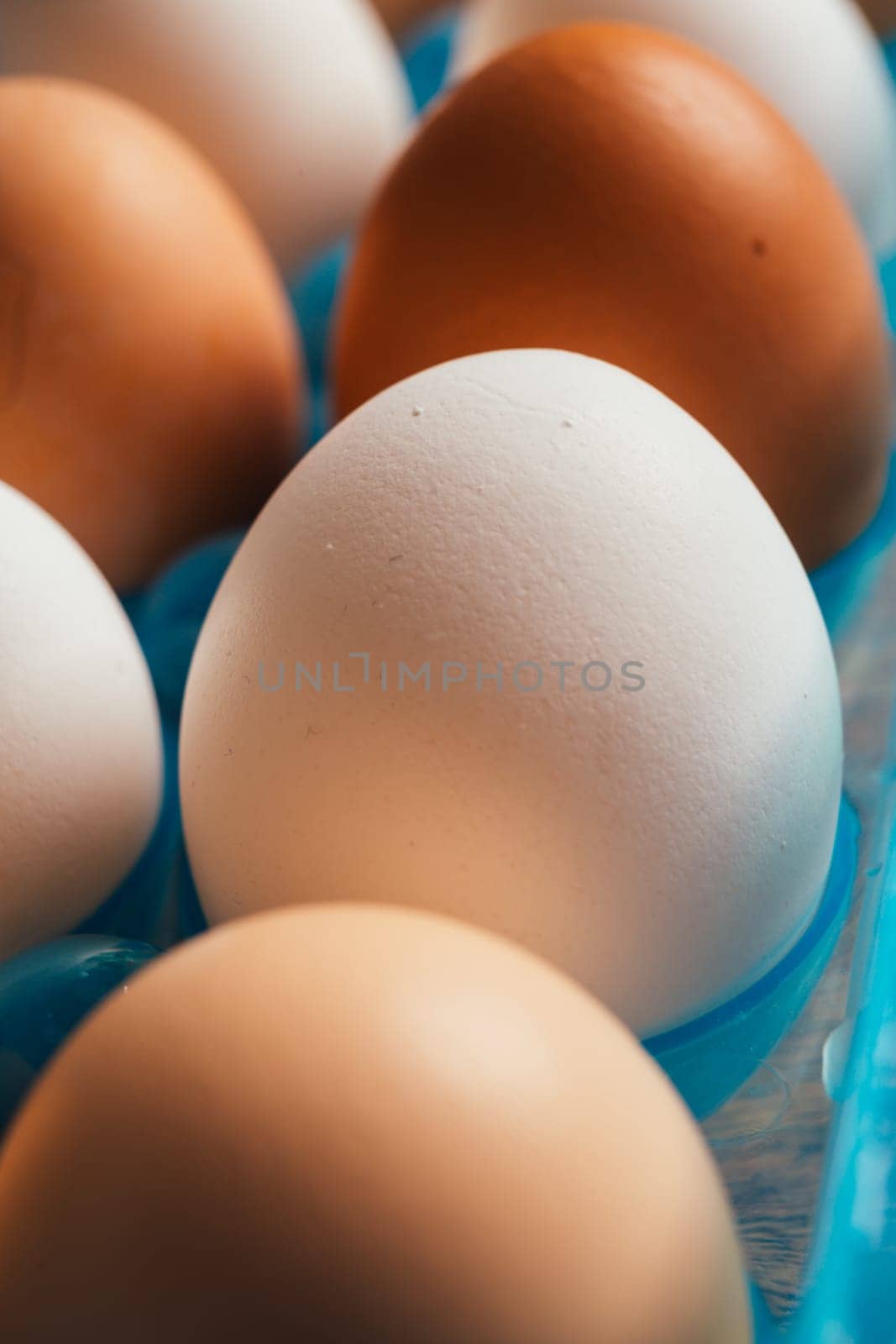 fresh rural eggs in a blue plastic bag