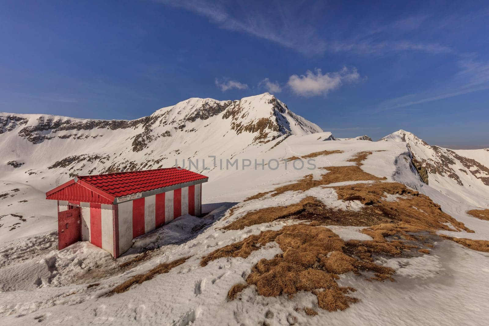 alpine refuge in winter. Fagaras Mountains, Romania