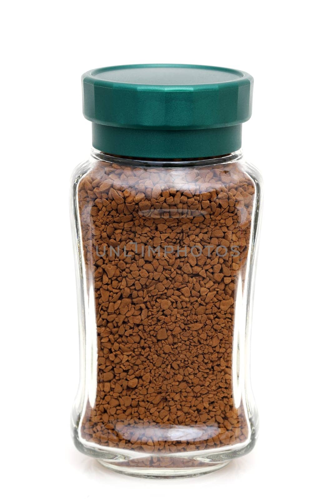 Instant coffee in glass jar isolated on white background