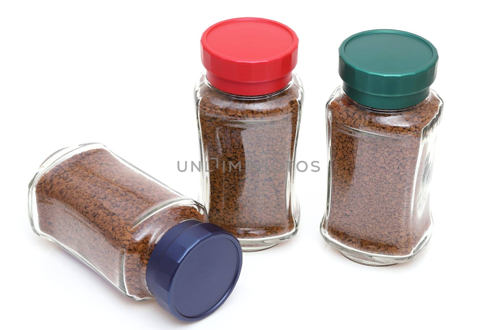 Instant coffee in glass jar isolated on white background