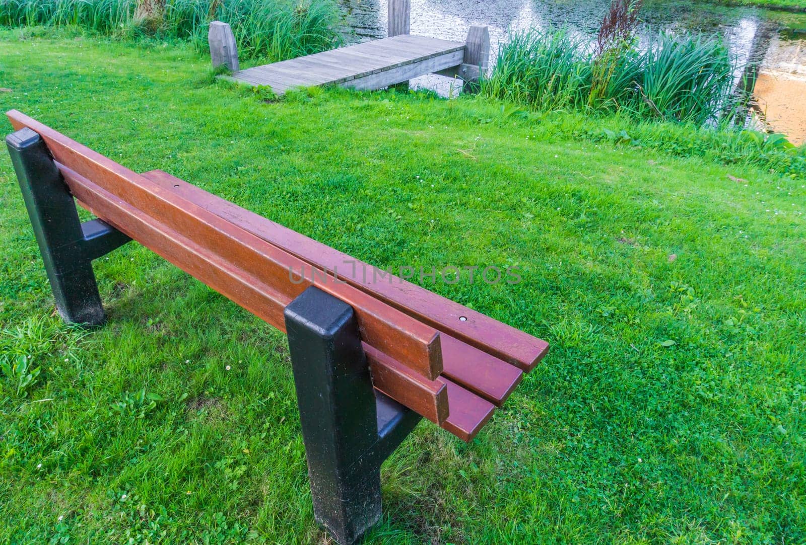 wooden bench at the park lake