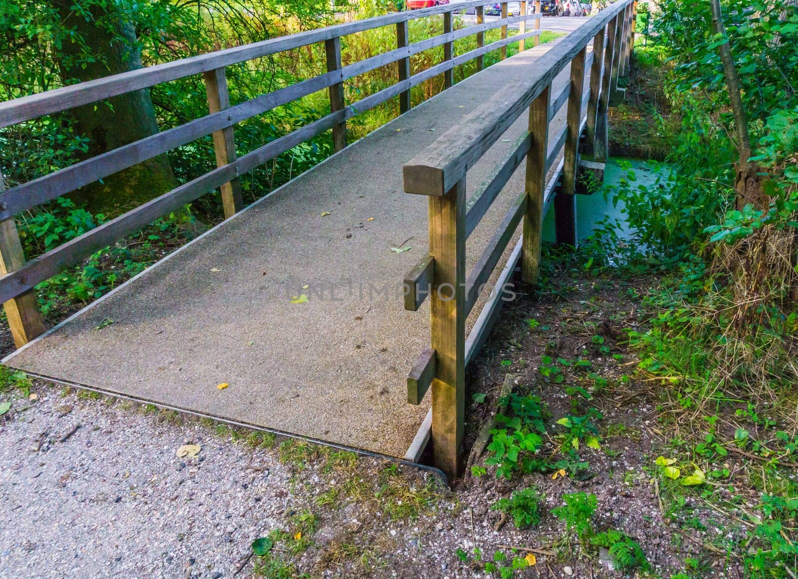 path bridge with wooden fence in close up