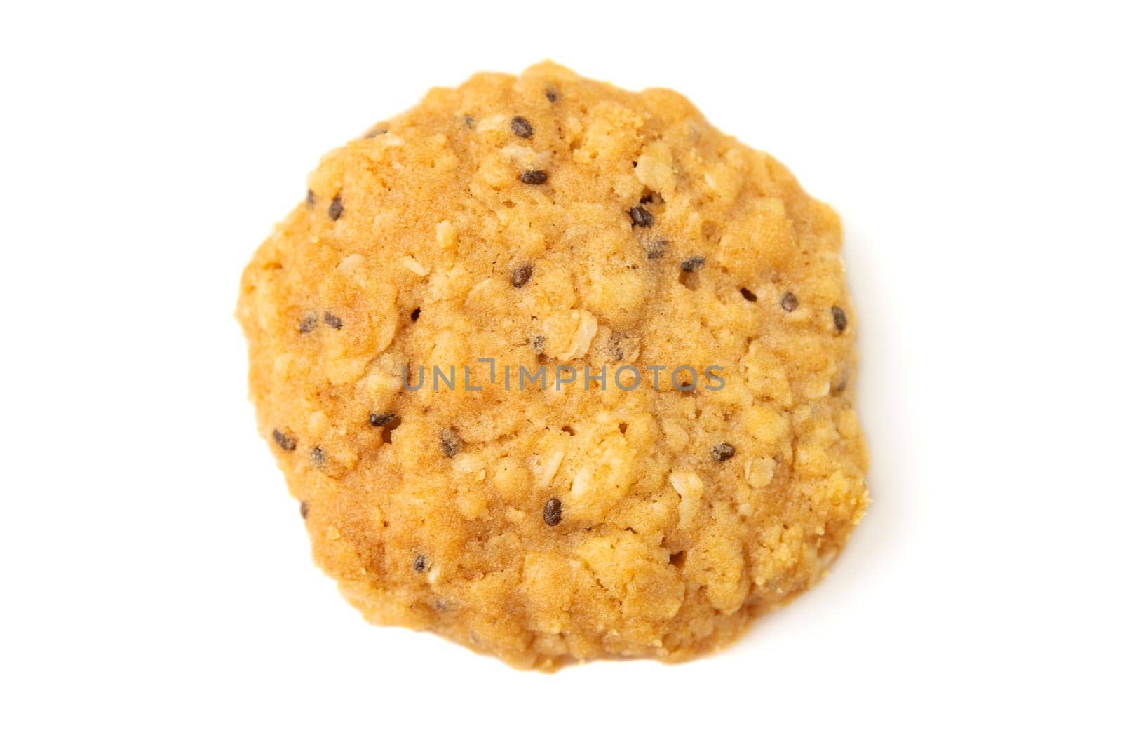 Close up vegan oatmeal chiaseeds cookies isolated on white background.