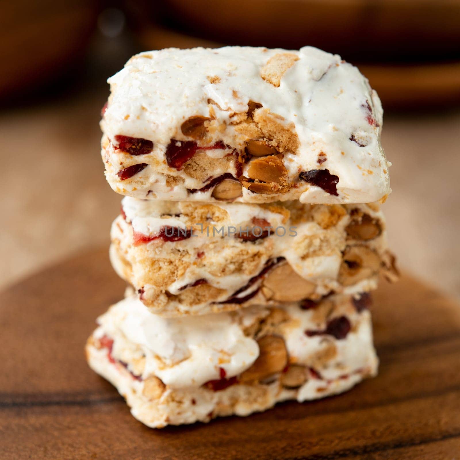 Homemade nougat bar with natural light.
