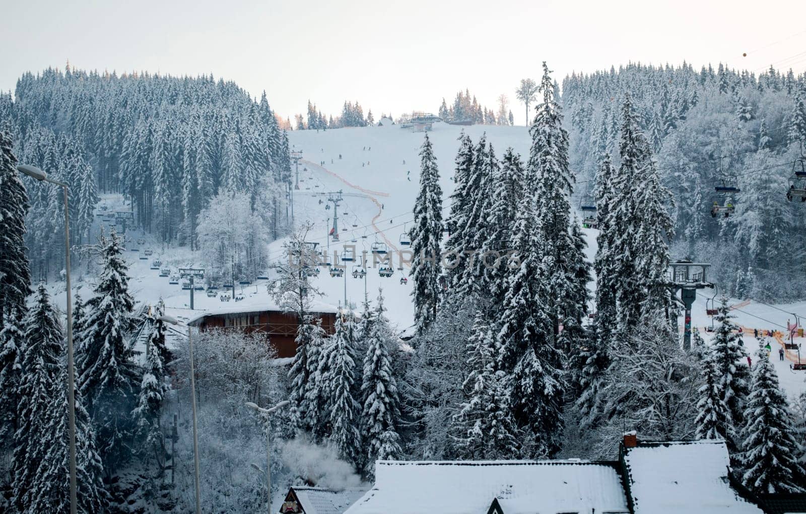 the ski lifts Bukovel, Carpathians, the theme of mountain sports, skiing, ski track 2A