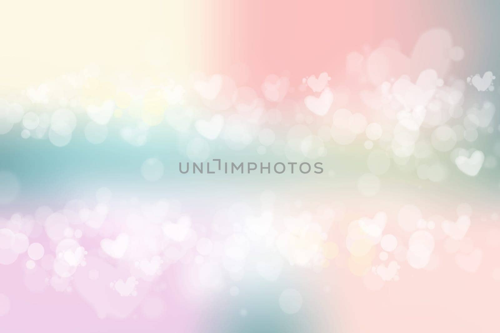 Abstract festive blur bright pink pastel background with white and pink hearts love bokeh for valentine or wedding card. Space for design. Card concept.