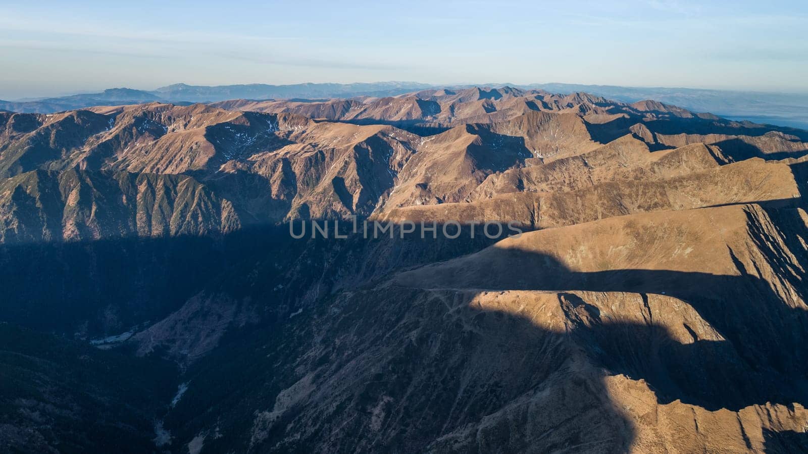 mountain landscape in Fagaras Mountains, Romania. Aerial view