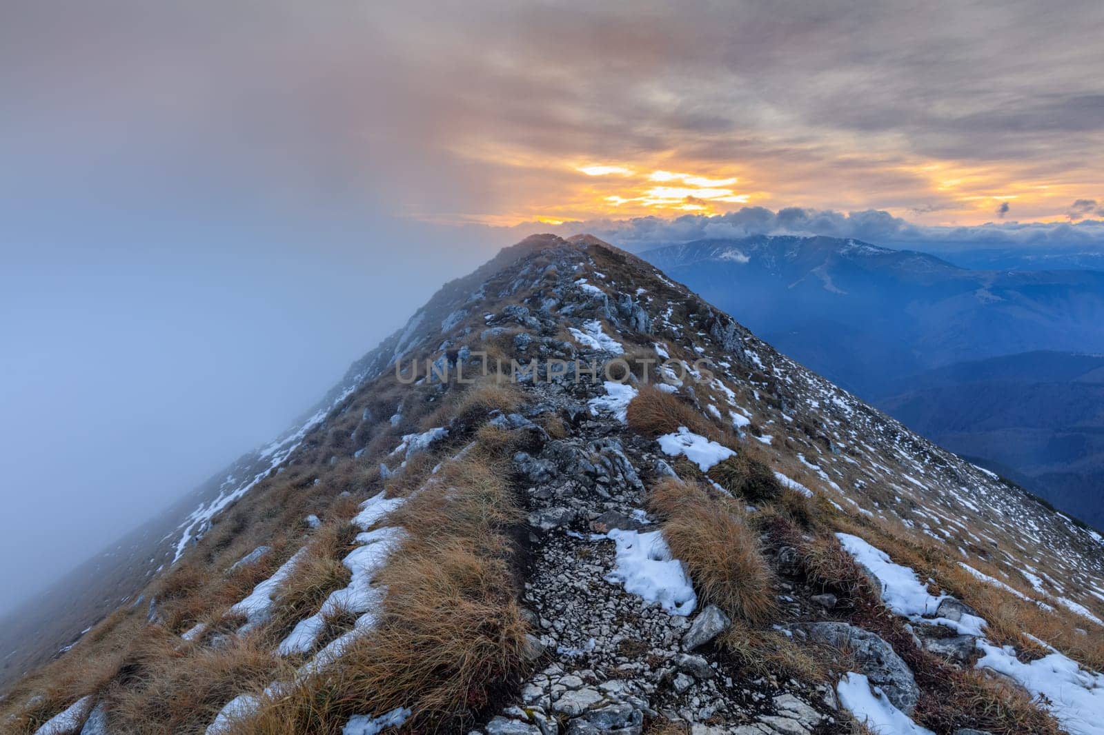 mountain landscape in sunset. Piatra Craiului Mountains, Romania