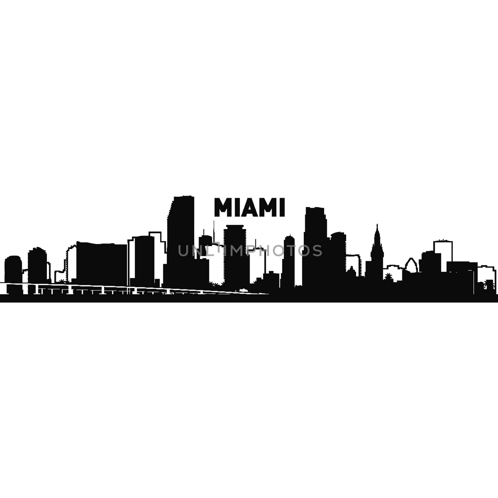 miami downtown florida usa urban modern architecture silhouette illustration