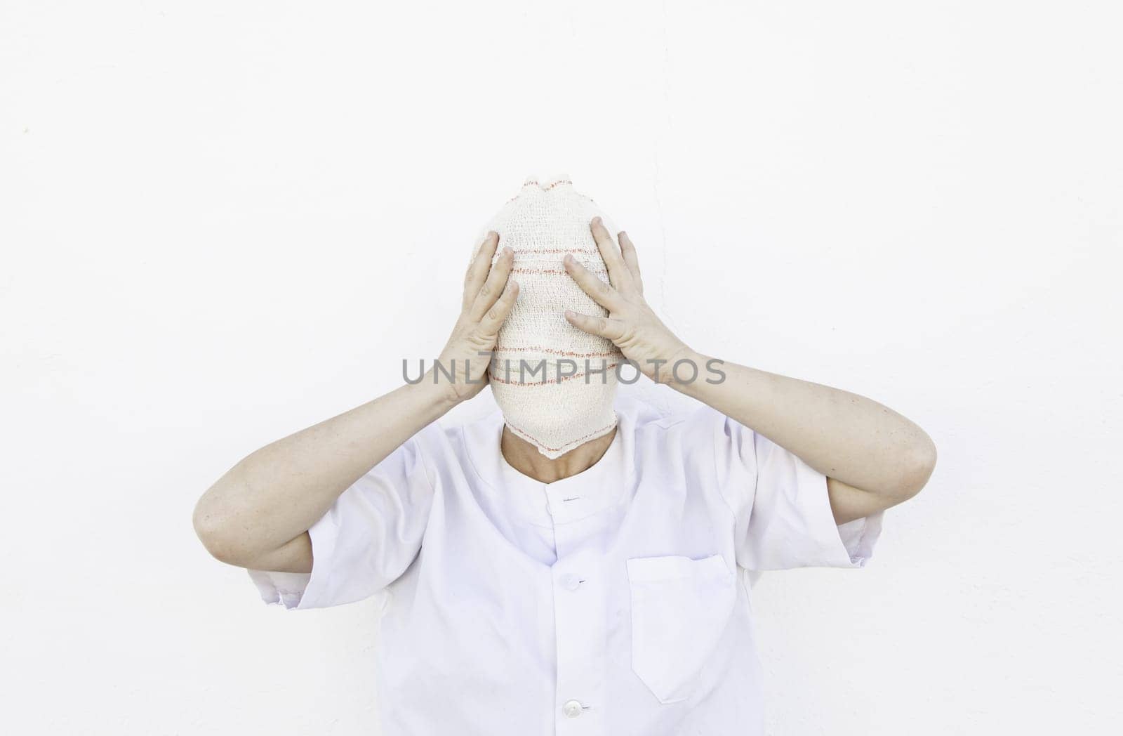 Psychiatric patient bandaged with mental disorders