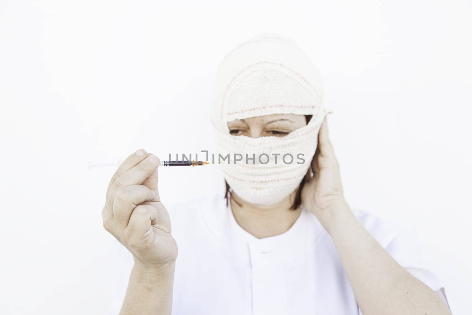 Sick with syringe bandaged, disease and medical