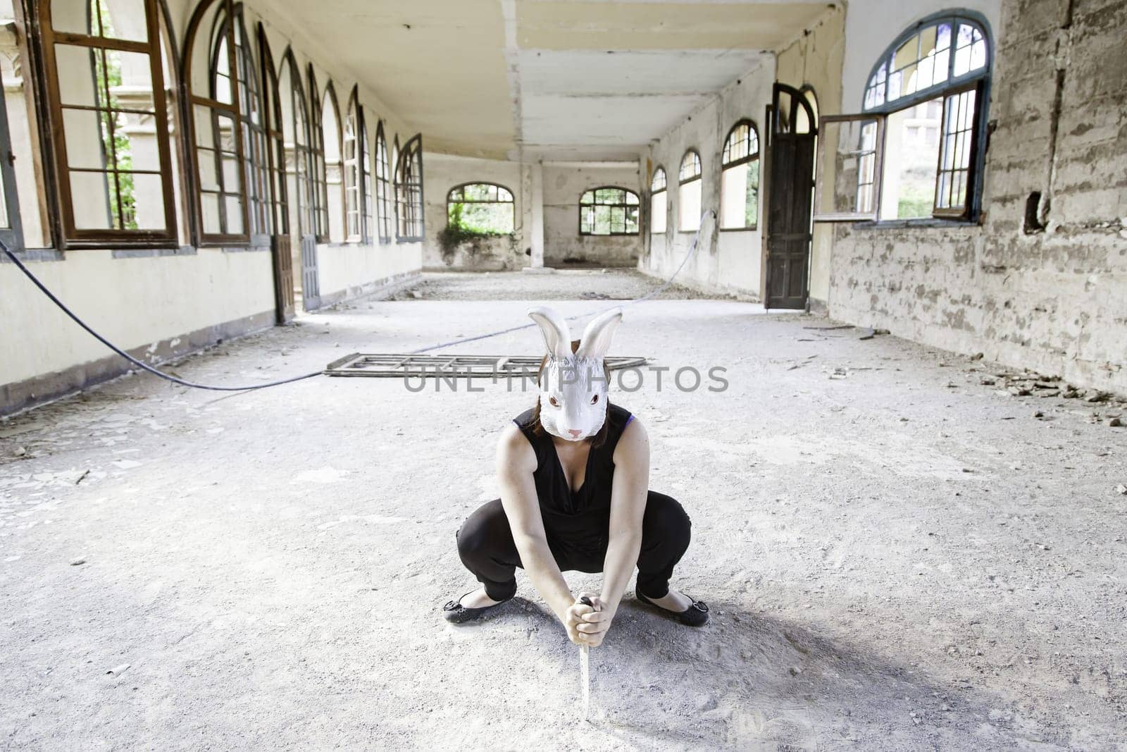 Terrifying killer rabbit with mask, halloween