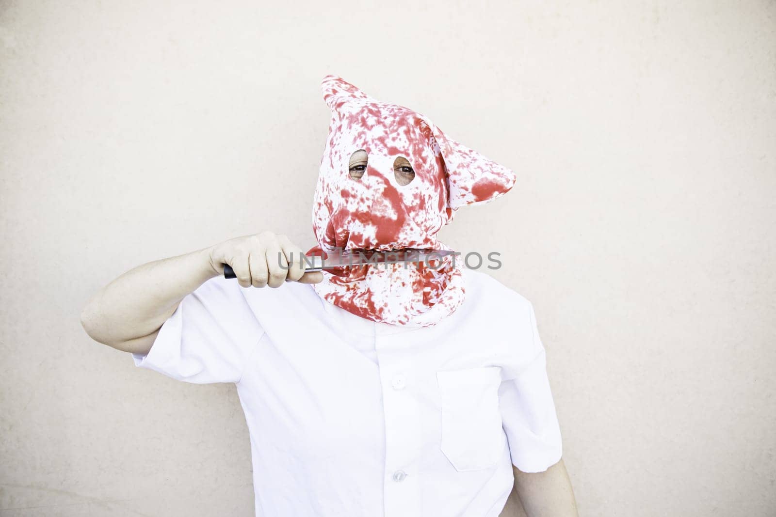 Hooded Murderer blood with knives, halloween