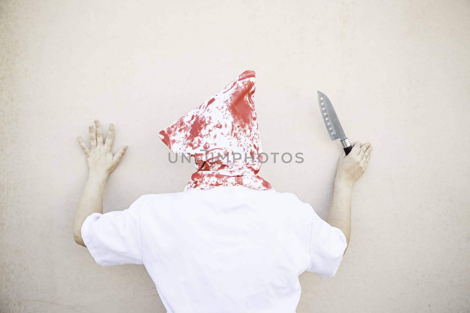 Hooded Murderer blood with knives, halloween