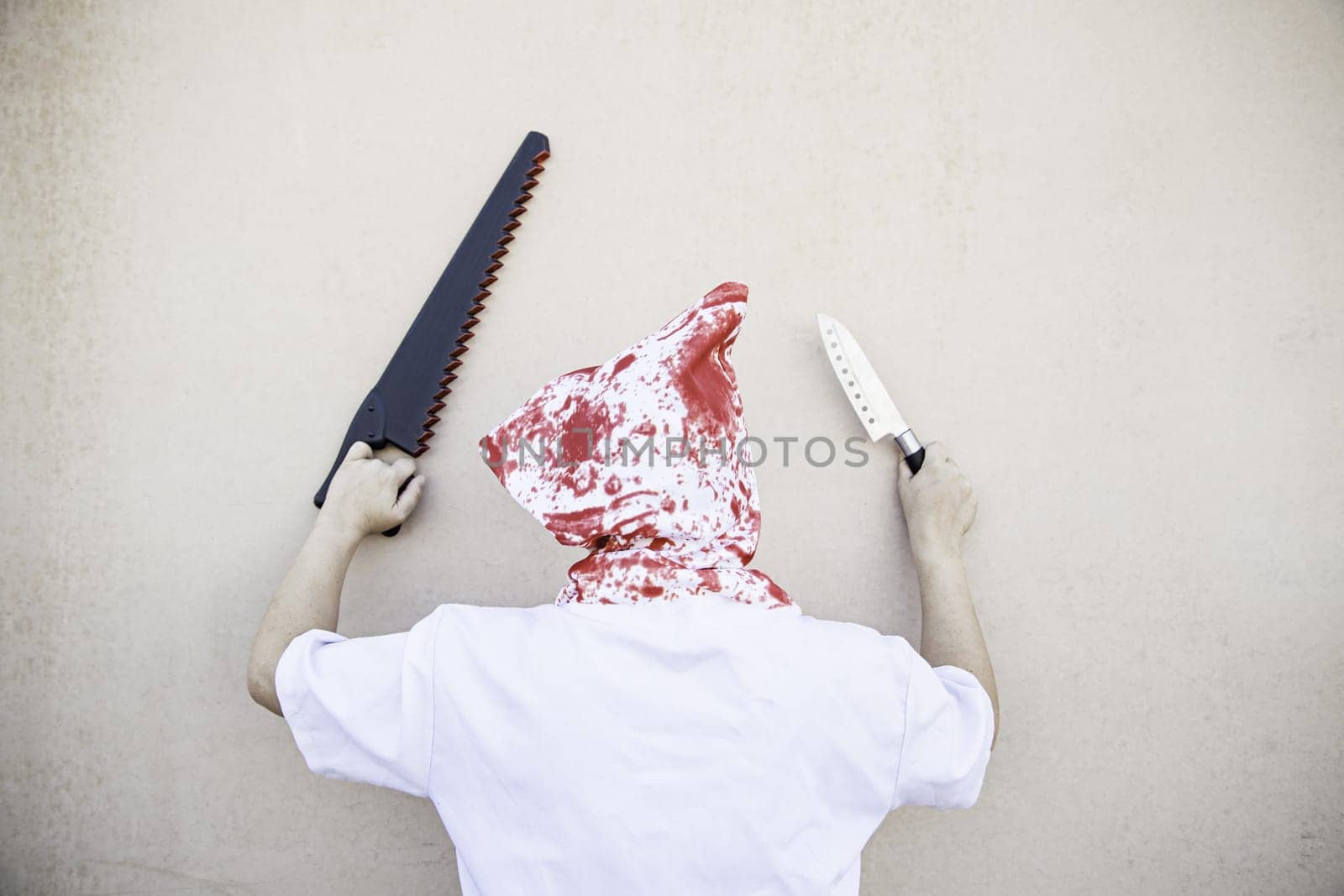 Hooded Murderer blood with knives, halloween