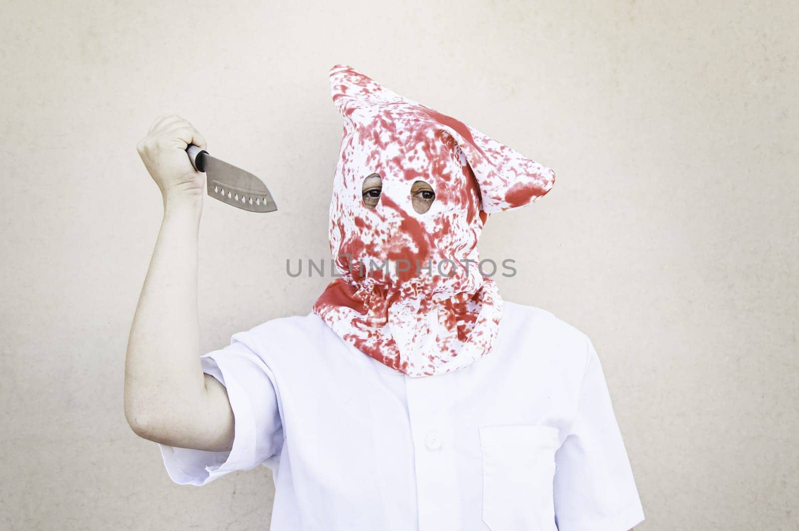 Hooded Murderer blood with knives, halloween