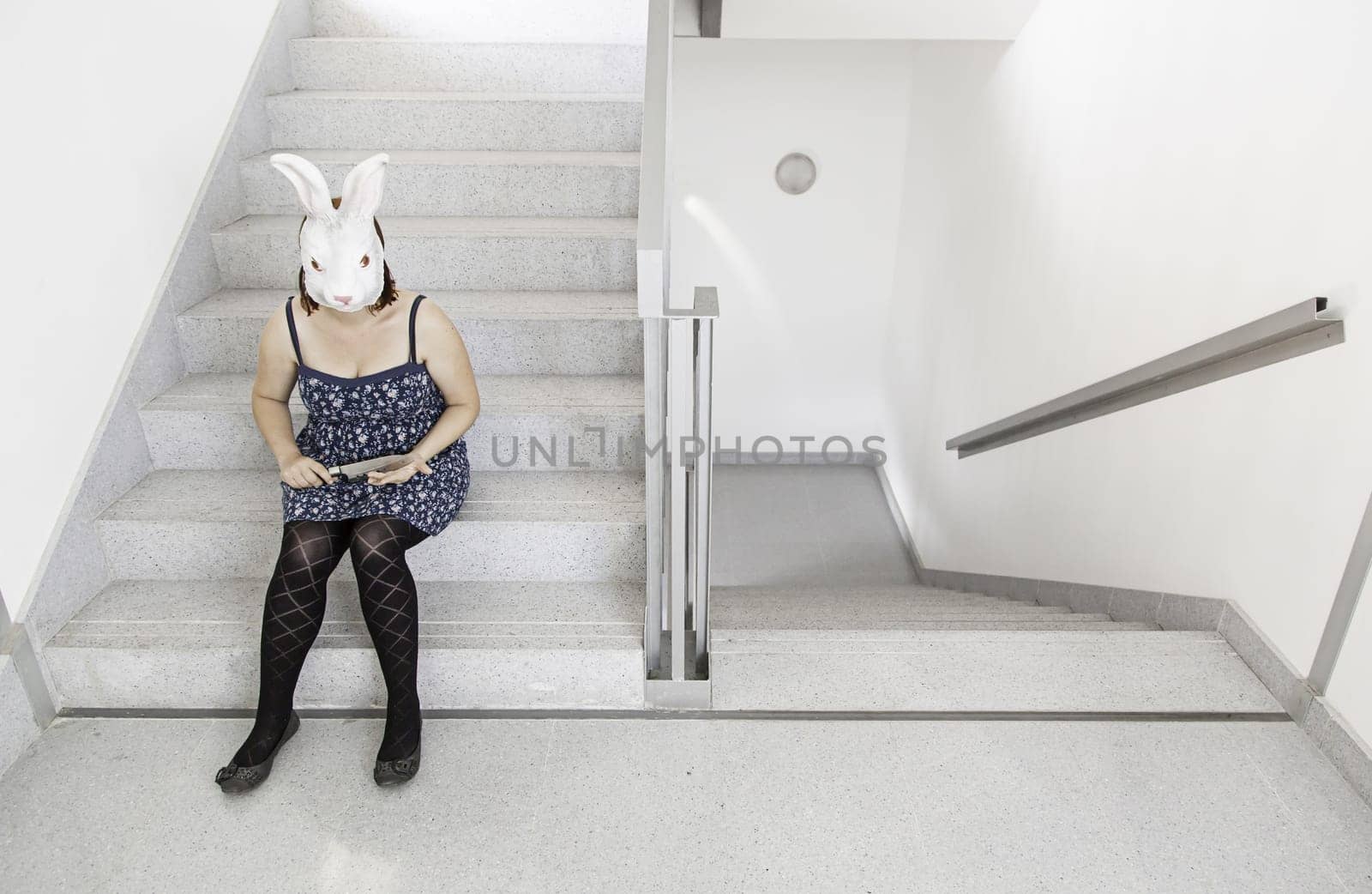 Killer stairs with knife and mask, halloween