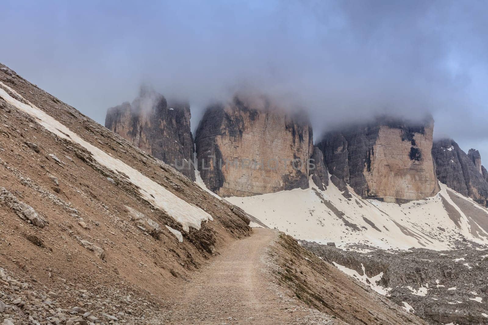 Tre cime di Lavaredo at sunset, Dolomite Alps, Italy