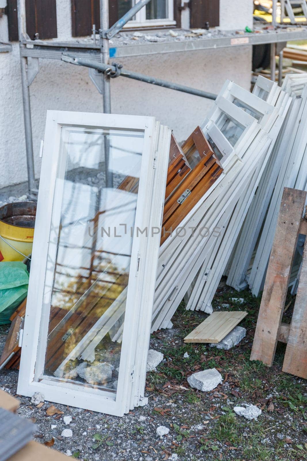 Removed windows on a construction site. Renovation, renovation and modernization.