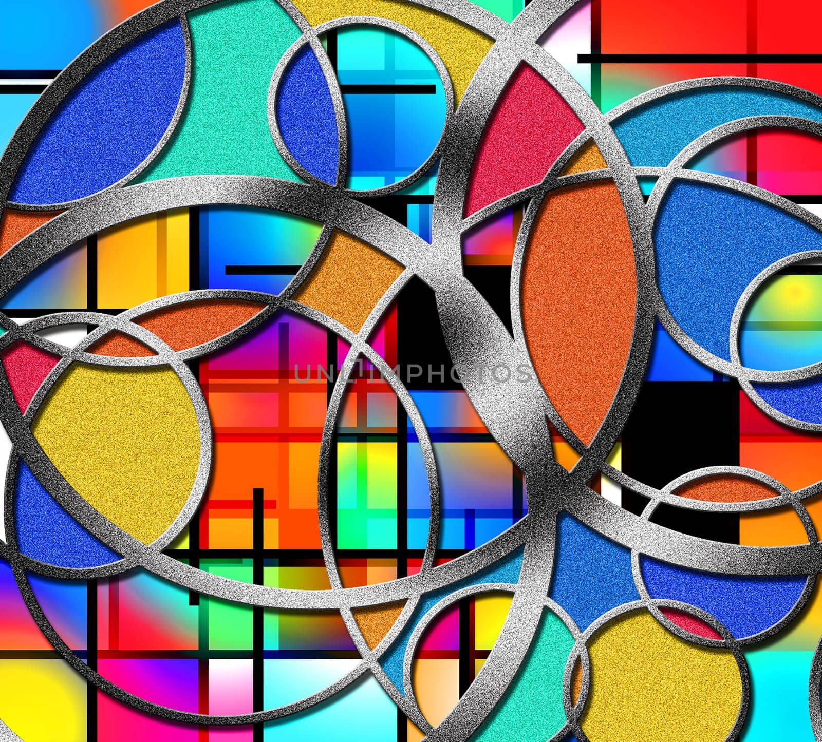 Modern Geometric Abstract. Vivid colors, circles and lines