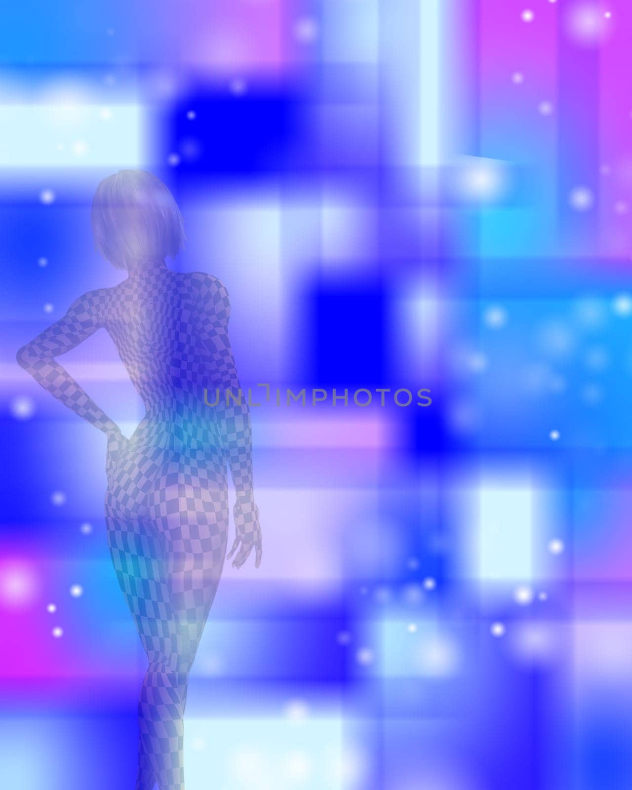 Checkered women in abstract blurred pattern. Glamour Blonde Girl
