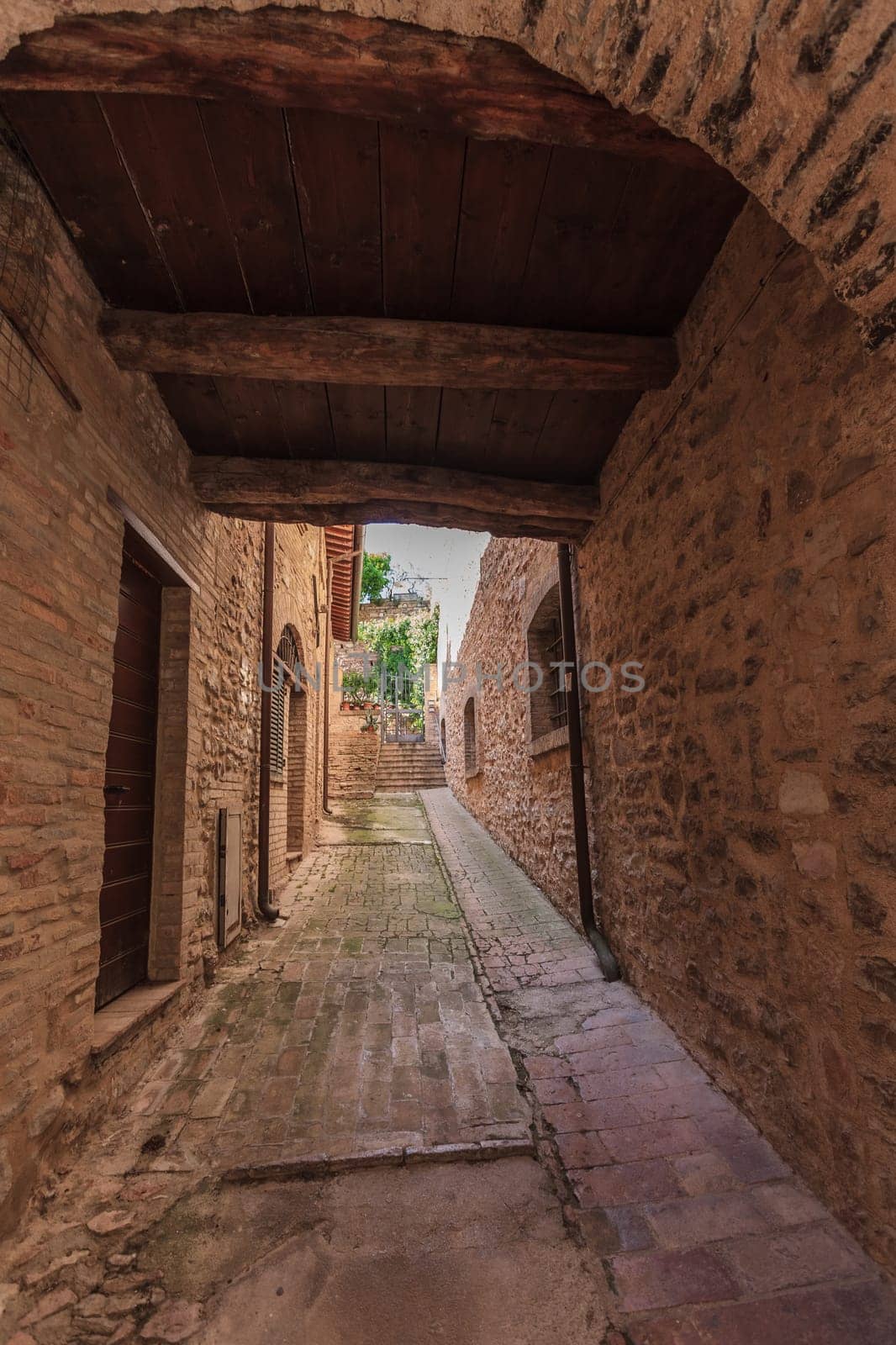 medieval stepped street in the Italian hill town of Spello