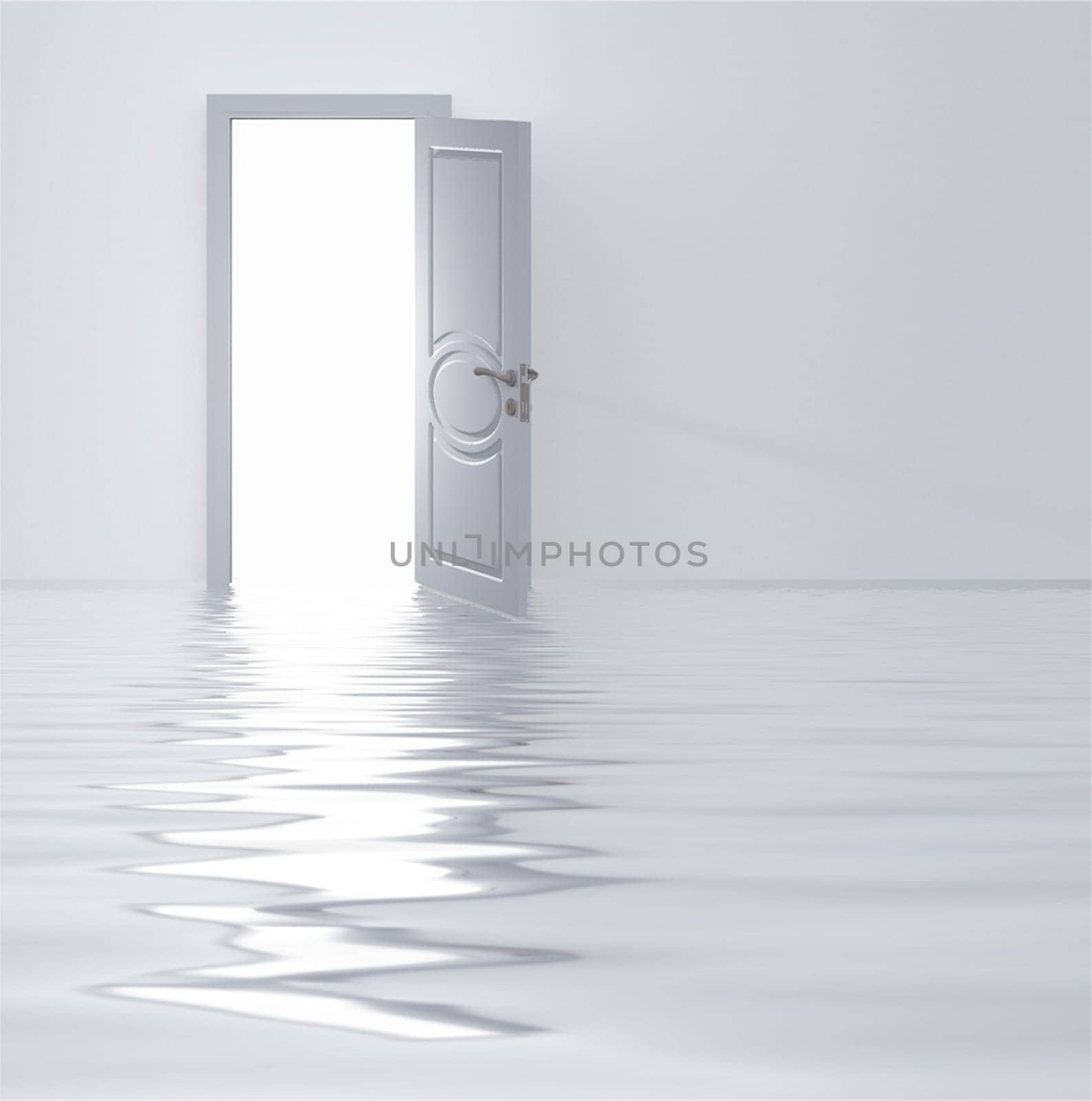 Doorway in flooded white room