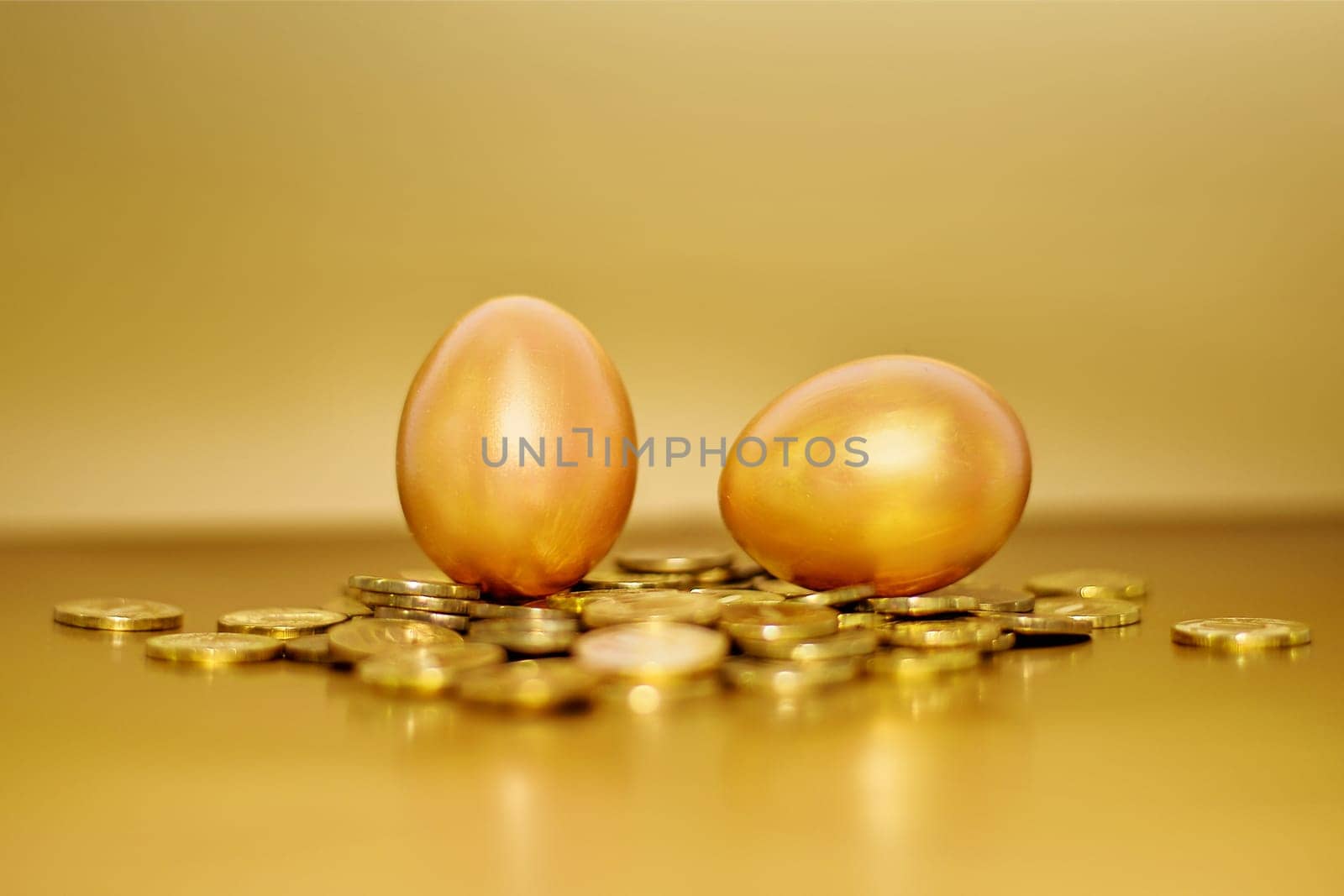 Gold coins and golden eggs, the concept of financial growth.