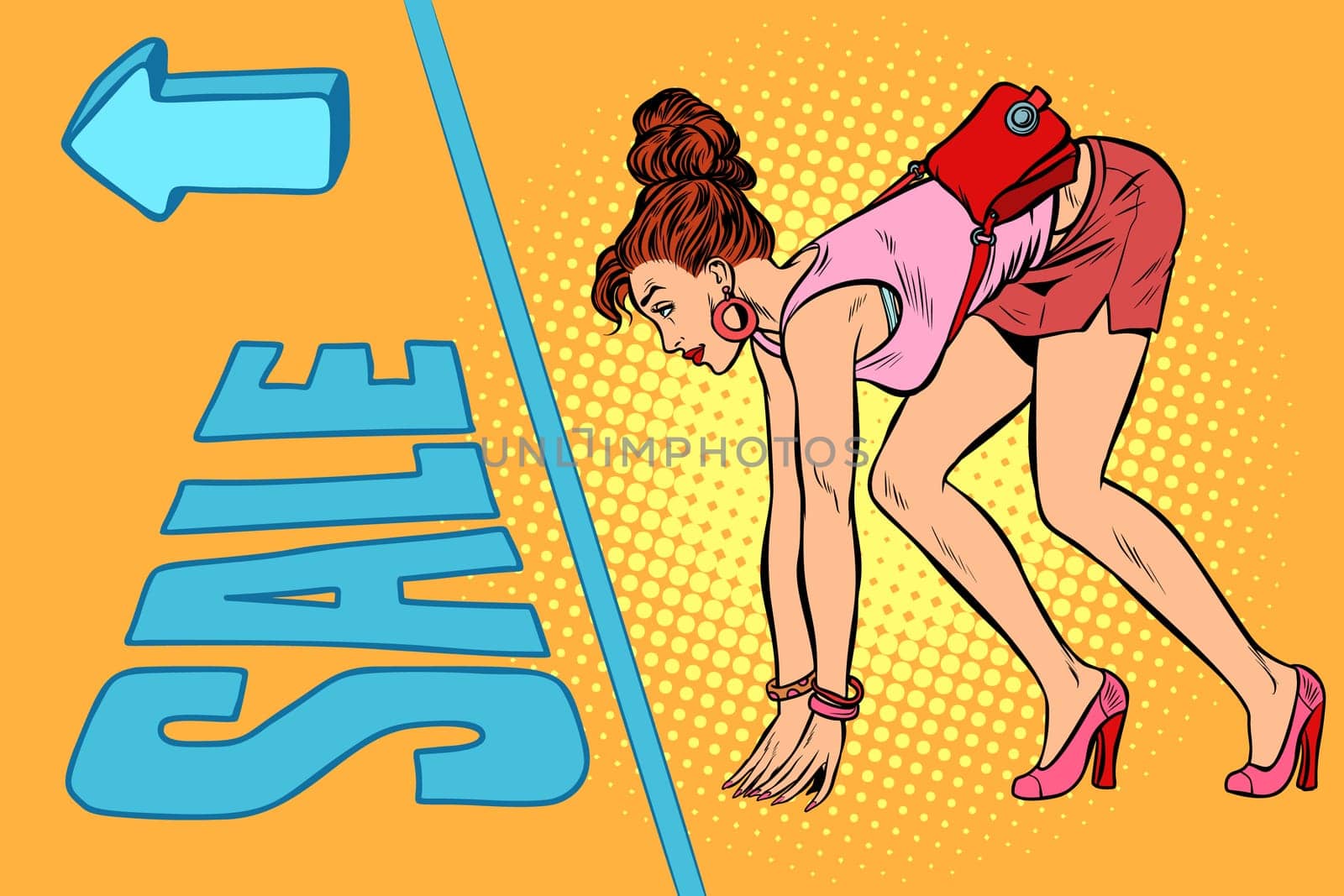 woman. start of sale. Pop art retro vector illustration kitsch vintage