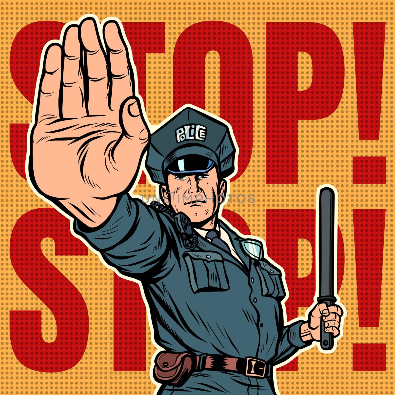 police officer stop gesture. Pop art retro vector illustration kitsch vintage