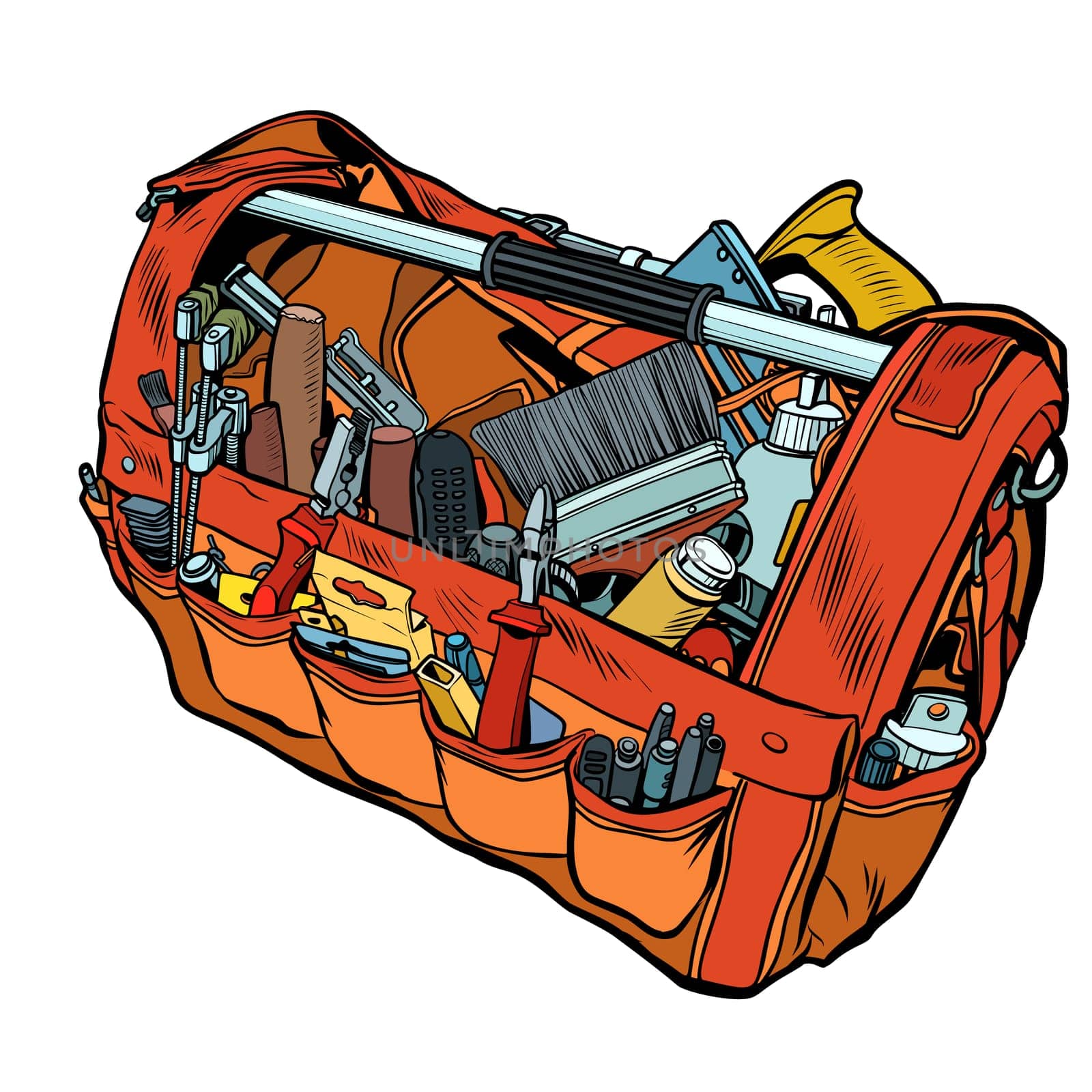 Bag with working tools. Pop art retro vector illustration kitsch vintage