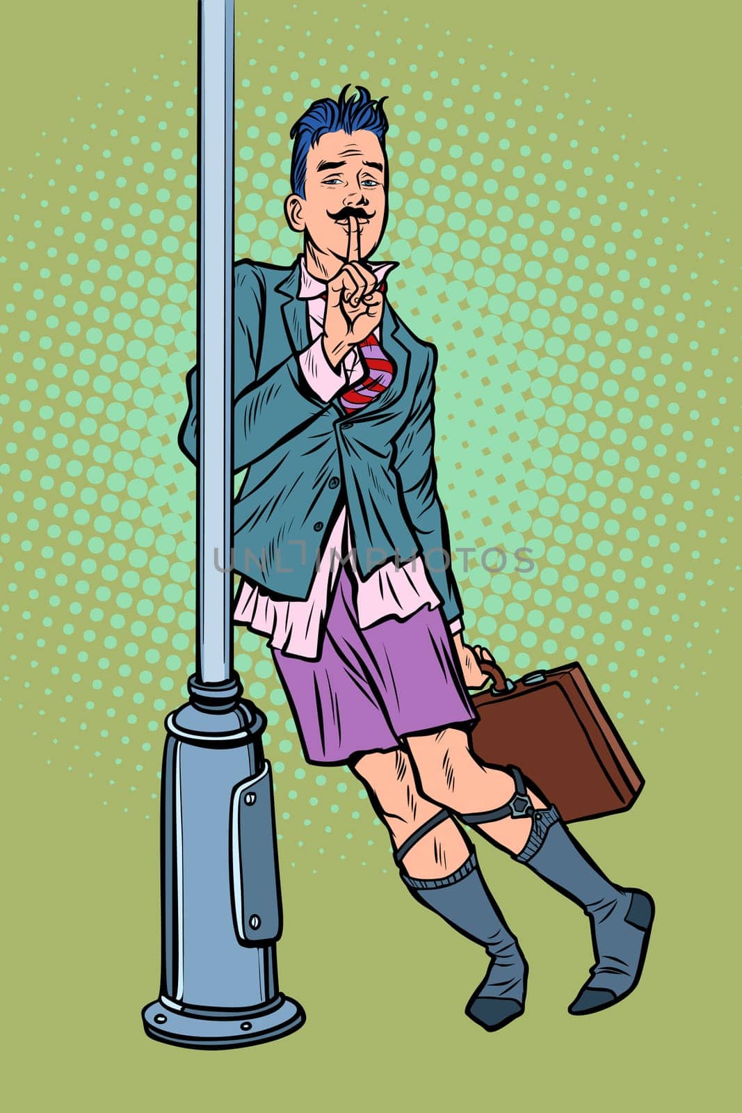 A drunk man with no pants. Pop art retro vector illustration kitsch vintage