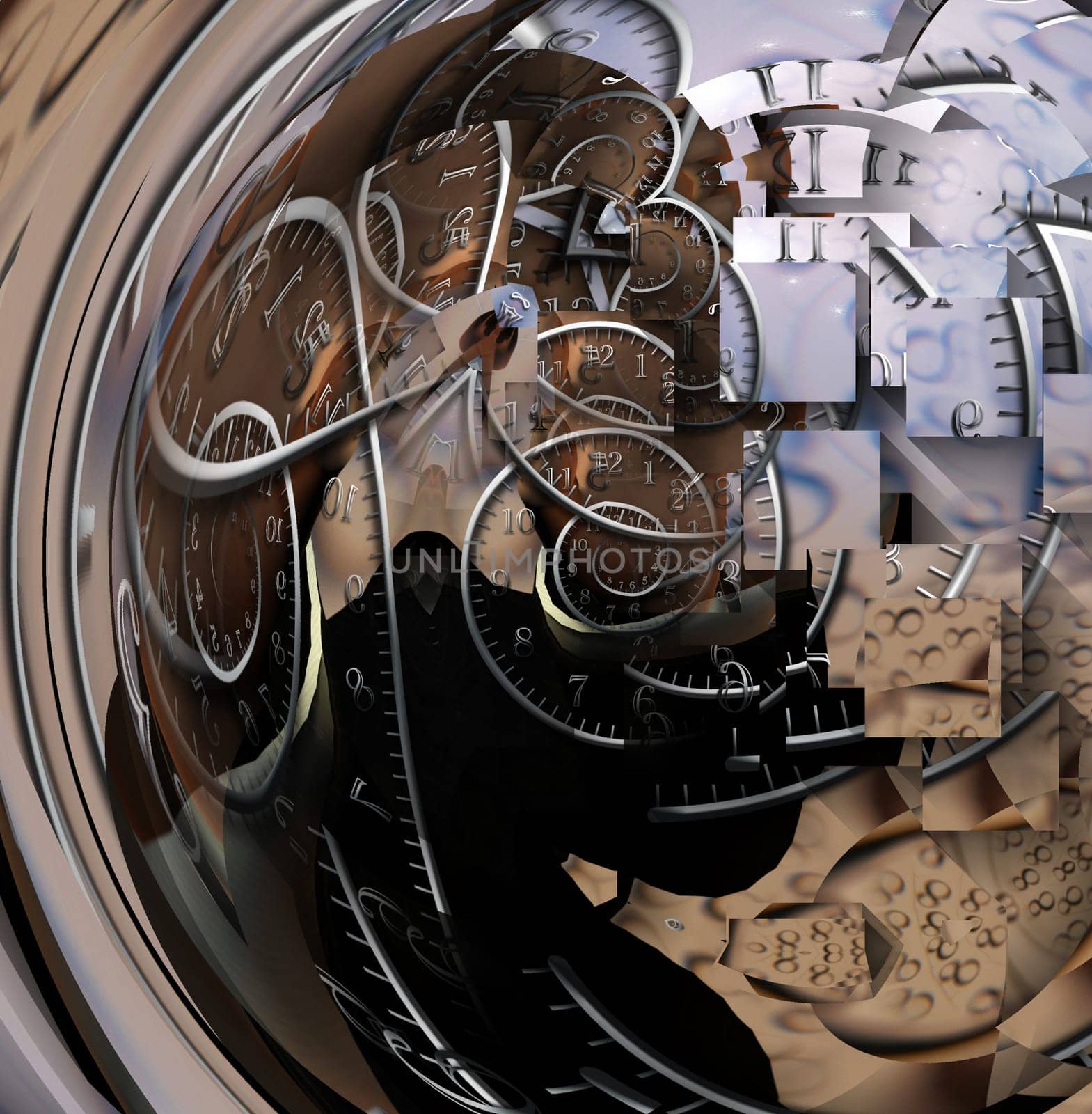 Faceless man and time spirals