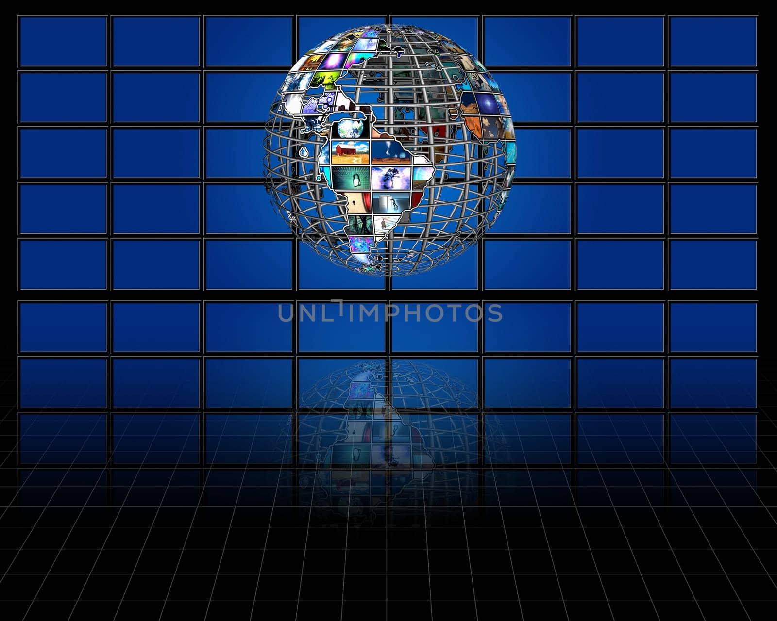 Planet earth sphere of video screens