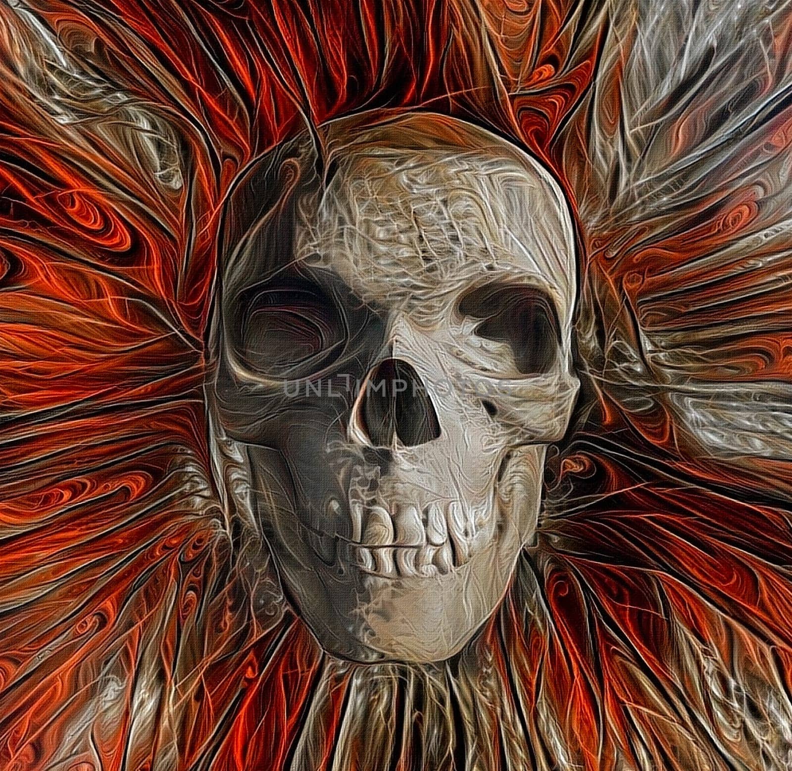 Skull design on abstract background in red colors