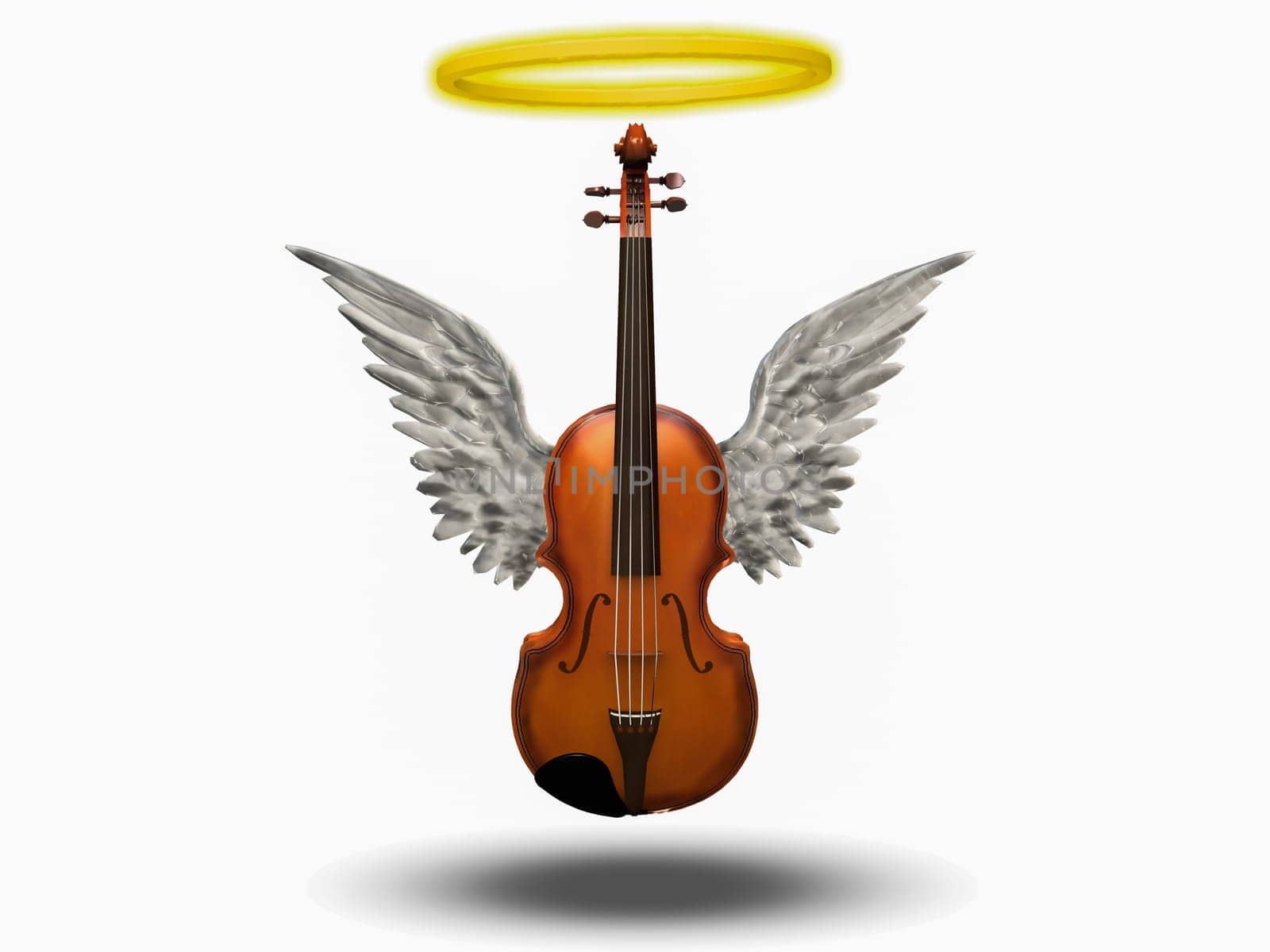 Violin with wings and halo on white background