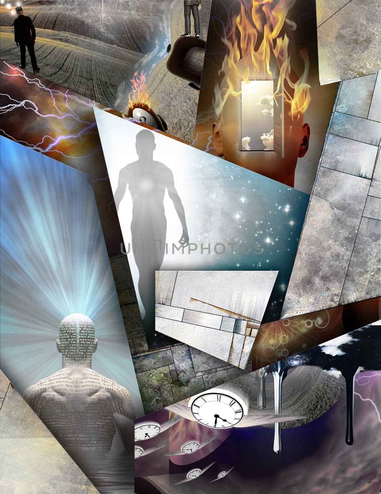 Multi Layered abstract composition. Power of mind. 3D rendering