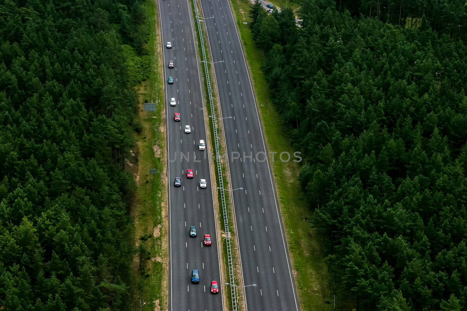 Aerial view of Riga. Aerial view of Jurmala highway, Latvia. Highway from above. Aerial view of Riga city- capital of Latvia.
