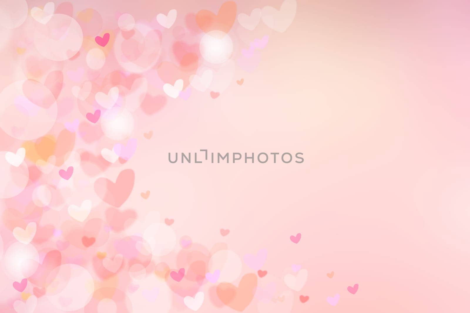 Abstract valentine background. Abtract festive blur bright pink pastel background with colorful hearts for valentine or wedding. Romantic textured backdrop with frame for your design. Card concept.