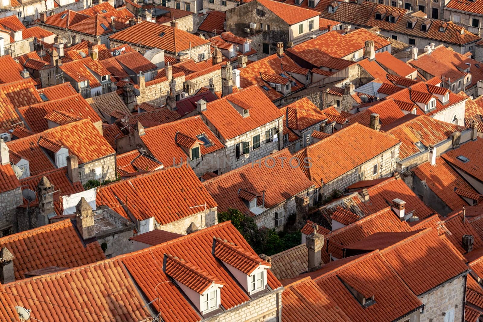 Looking on historic red roofed buildings of Dubrovnik, Croatia