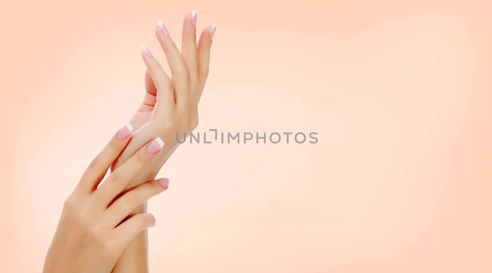 Beautiful female hands, closeup shot, copyspace